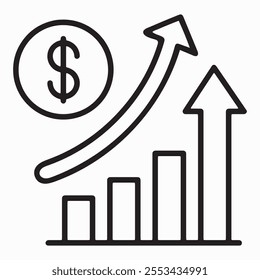 Growth chart and monitoring, control tool.Data analytics.Successful business performance. Achieving high results. Vector linear icon isolated on white background.
