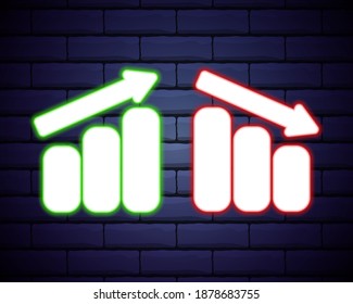 Growth chart neon icon.Up and Down icons in neon style. Simple thin line, outline vector of banking icons for ui and ux, website or mobile application.