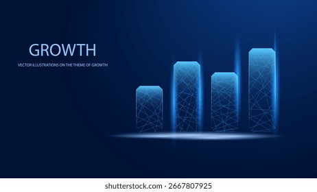 Gráfico de crecimiento sobre fondo de luz azul. Fondo de tecnología Abstractas. Baja Ilustración vectorial digital de polietileno.