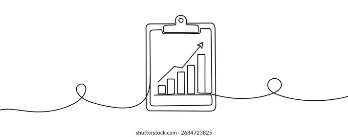 Growth Chart on a Clipboard Continuous One Line Drawing Vector. Business Success and Data Report Vector.