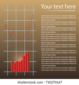 Growth chart on the grid. Statistic brown background for text. Vector illustration.