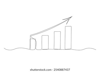 Growth chart one continuous line illustration. Hand drawn doodle sketch, graph with arrow. Financial success graphic