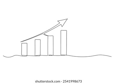 Esquema de uma linha do gráfico de crescimento. Ilustração de rabiscar desenhada à mão, gráfico com seta. Gráfico de sucesso financeiro