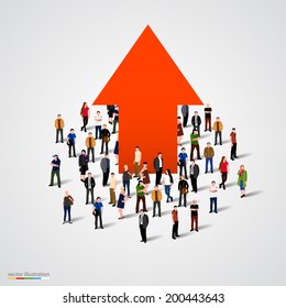 Growth Chart And Progress In People Crowd. Vector Illustration