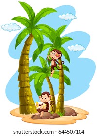 Regla del gráfico de crecimiento con dos monos en la ilustración del árbol