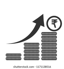 growth chart rupee Indian. financial leap up. vector flat design eps10