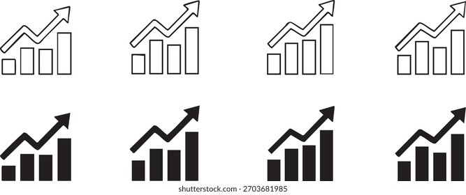 Growth chart showing financial increase and success with rising graph diagram icons
