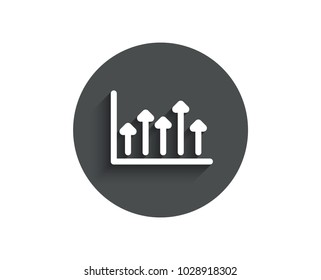 Growth chart simple icon. Financial graph sign. Upper Arrows symbol. Business investment. Circle flat button with shadow. Vector