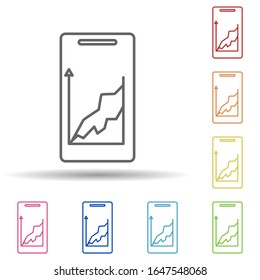 Growth chart in a smart phone in multi color style icon. Simple thin line, outline vector of mobile banking icons for ui and ux, website or mobile application