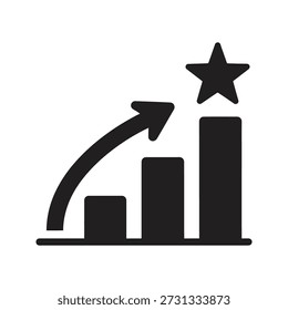 Gráfico de crecimiento con icono de estrella y flecha para el éxito empresarial y el aumento de un símbolo para el logro del mercado y el objetivo de beneficio financiero