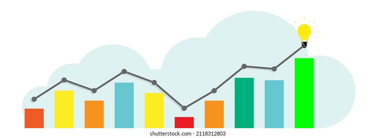 Growth chart to success and the light bulb at the top lights up. 