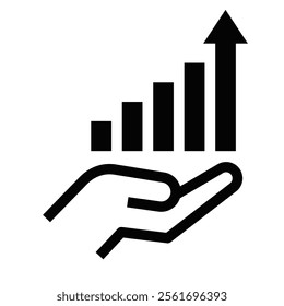 Growth chart supported by hand icon vector. Editable stroke