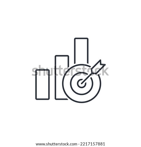 Growth chart and target. Intended result. The desire for greater benefits, savings. Vector linear icon isolated on white background.