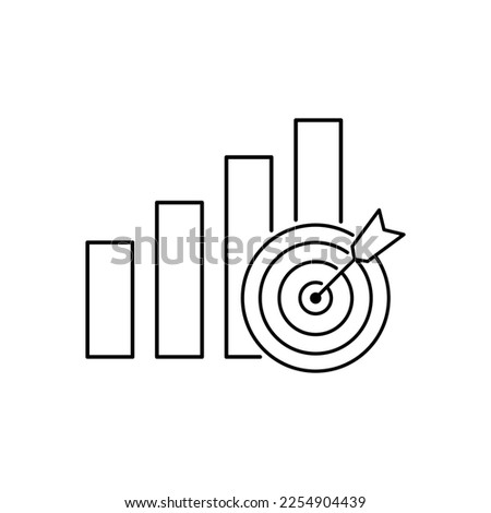 Growth chart and target. Intended result. The desire for greater benefits, savings. Vector linear icon isolated on white background.