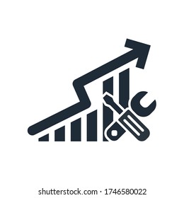 Growth chart and tools. Growth management equipment. Growth strategy. Black vector icon isolated on white background.