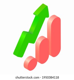Growth chart, trend. Colored isometric icon symbolizing lifting, growing, increasing, climbing. Vector illustration