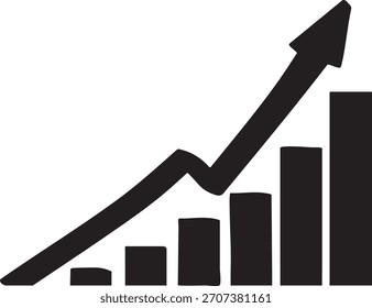 Gráfico de crecimiento con flecha hacia arriba que indica progreso, éxito y aumento financiero aislado en un fondo transparente