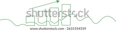 Growth Chart: Upward Trend Statistical Graph, Increasing Data: Green Arrow Bar Chart, Business Growth Visualization: Positive Trend Graph.