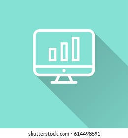 Growth chart vector icon with long shadow. White illustration isolated on green background for graphic and web design.