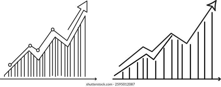 Growth chart vector icon set. Upward trend diagram for business, finance, data analysis. Vector illustration
