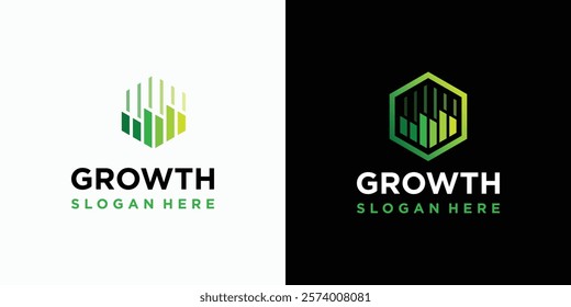 Growth chart vector logo design in hexagon shape with modern, simple, clean and abstract style. Icon for business, consulting, financial and personal branding.