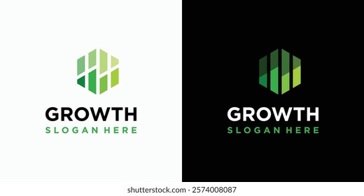 Growth chart vector logo design in hexagon shape with modern, simple, clean and abstract style. Icon for business, consulting, financial and personal branding.