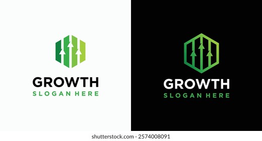 Growth chart vector logo design in hexagon shape with modern, simple, clean and abstract style. Icon for business, consulting, financial and personal branding.