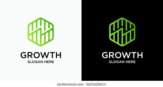 Growth chart vector logo design in hexagon shape with modern, simple, clean and abstract style. Icon for business, consulting, financial and personal branding.