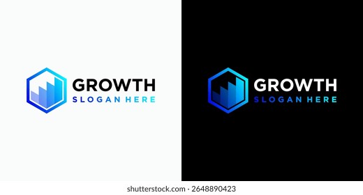 Growth chart vector logo design in hexagon shape with modern, simple, clean and abstract style. Icon for business, consulting, financial and personal branding.