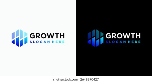 Diseño del logotipo del Vector de la tabla de crecimiento en forma de hexágono con estilo moderno, simple, limpio y abstracto. Icono para negocios, consultoría, finanzas y marca personal.