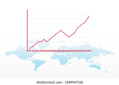 Growth chart with world map symbol. Vector infographic element. Progress sign for business, finance, stock market, 