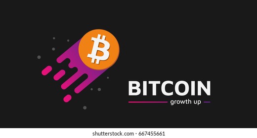Growth up Coin as a comet. Bitcoin growth up text. Dark background. Illustration. Eps10.