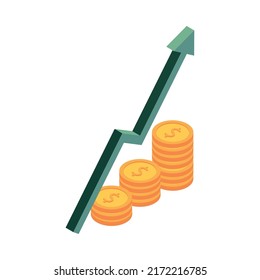 growth coins money chart profit, isometric