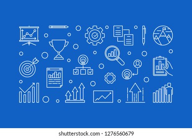 Growth Company horizontal vector concept illustration in outline style on blue background