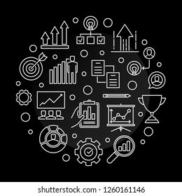 Growth Company round vector concept illustration in outline style on dark background
