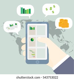Growth concept with business media and tools illustrated in smart-phone.