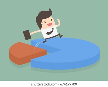 Growth Concept. Businessman Jump From Small Market Share To Bigger One. Business Concept Illustration.
