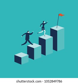 Growth concept with businessman jumping on chart columns. Success, achievement, motivation business symbol, Growth