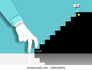 Growth concept by Persons hand walking up a set of staircase. Business development and abstract paper art design vector
