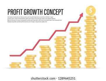 Growth Concept Coins dollar. Stack of Golden Coin. growth concept. price Dollar up. Vector financial Growth Concept.