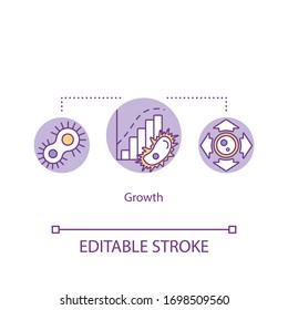 Growth concept icon. Cell development and division. Growing organism. Biological process idea thin line illustration. Vector isolated outline RGB color drawing. Editable stroke