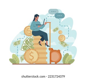 Growth concept. Idea of business achievement or personal development. Increase in wealth, investment success. Flat vector illustration