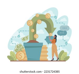 Growth concept. Idea of business achievement or personal development. Increase in wealth, investment success. Flat vector illustration