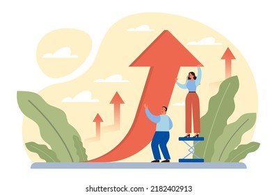 Growth concept. Idea of business success or personal development. Arrow pointing up as symbol of progress. Flat vector illustration