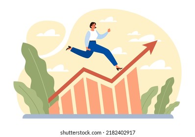 Growth concept. Idea of business success or personal development. Arrow pointing up as symbol of progress. Flat vector illustration