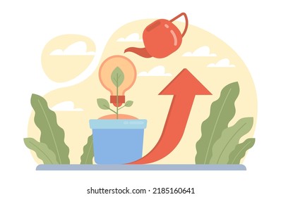 Growth concept. Idea of business success or personal development. Arrow pointing up as symbol of progress. Flat vector illustration