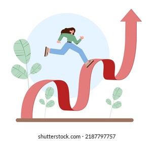 Growth concept. Idea of business success or personal development. Arrow pointing up as symbol of progress. Flat vector illustration