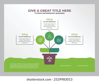 Modelo infográfico conceito de crescimento com 3 etapas de negócios para apresentação, modelo infográfico vetorial com 3 opções e partes de etapas