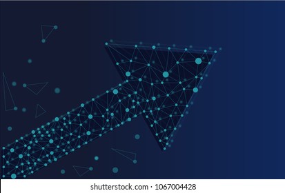 Growth concept, low poly design arrow, deep blue colour, directing upwards