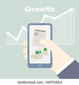 Growth concept with marketing business media and tools illustrated in smartphone.